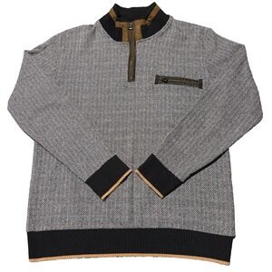 Dewberry Quarter Zip Sweater Mens XL Gray Herringbone Suede Mock Neck Pullover